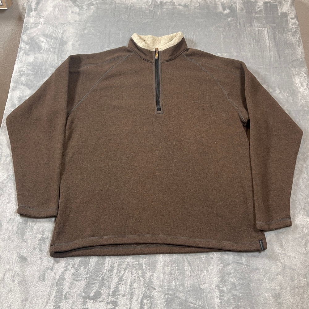 Columbia Men's Sweater‎ Size XXL Brown Fleece Lined Quarter Zip Pullover